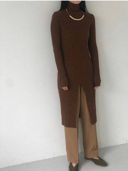 Slit Ribknit Onepiece 