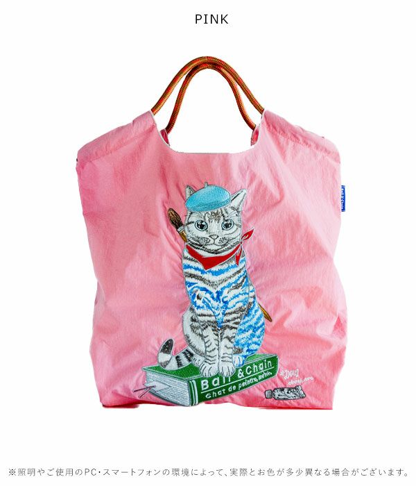 ボールアンドチェーン チャコット M サーモンピンク エコバッグ　猫 Chacott ボールアンドチェーン チャコット サーモンピンク M | WWW