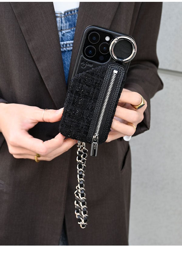 即納】【iPhone対応】 エジュー ajew tweed cadenas zipphone case
