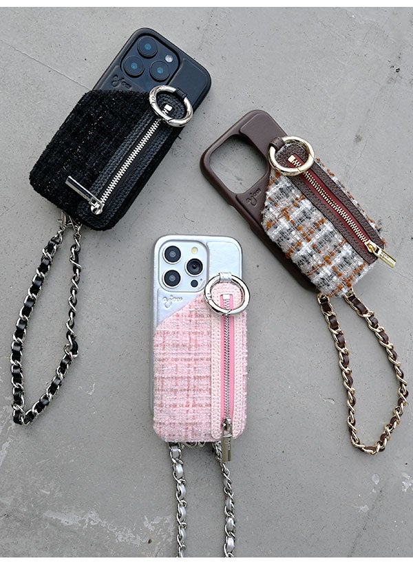 即納】【iPhone対応】 エジュー ajew tweed cadenas zipphone case