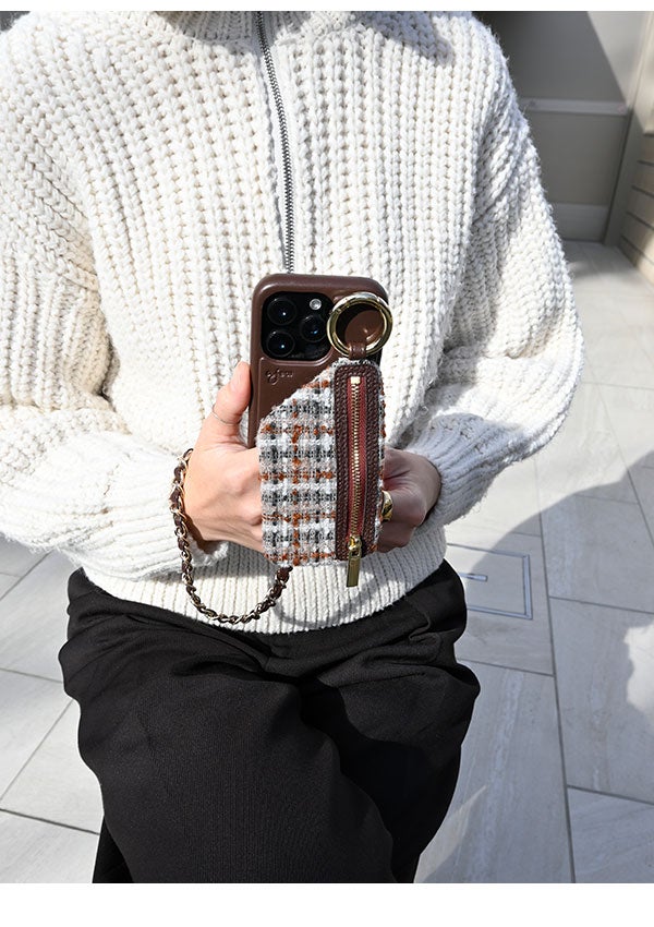 即納】【iPhoneProMax対応】 エジュー ajew tweed cadenas zipphone