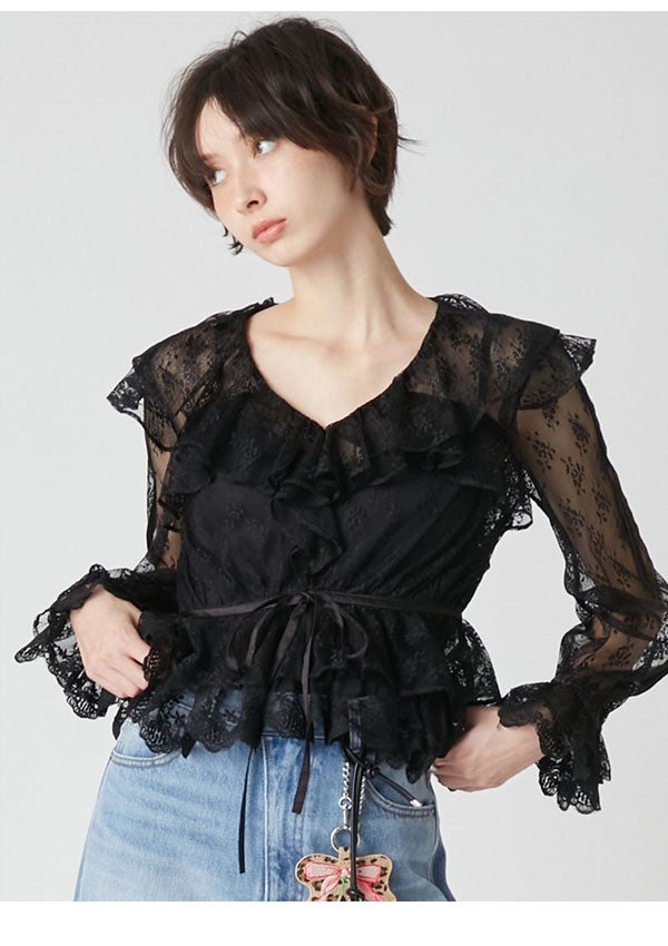 「即購可」[Nodress] レース　袖　リボン　トップス メール便】リボン柄シアートップス – レディースファッション通販の夢