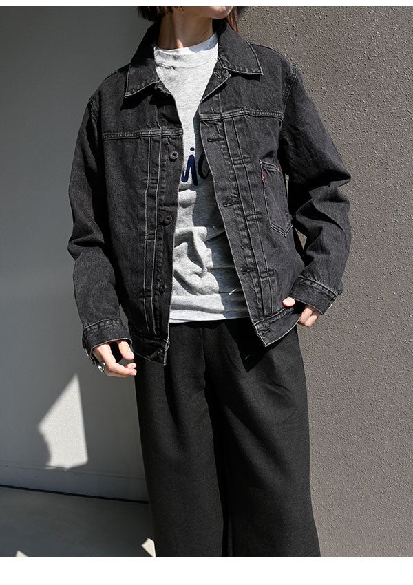 00s Levi's ロングコート デニム ブラック Movin'On 復刻 Levi's - 00s Levi's MOVIN' ON ブラック系 デニム ミリタリーコートの