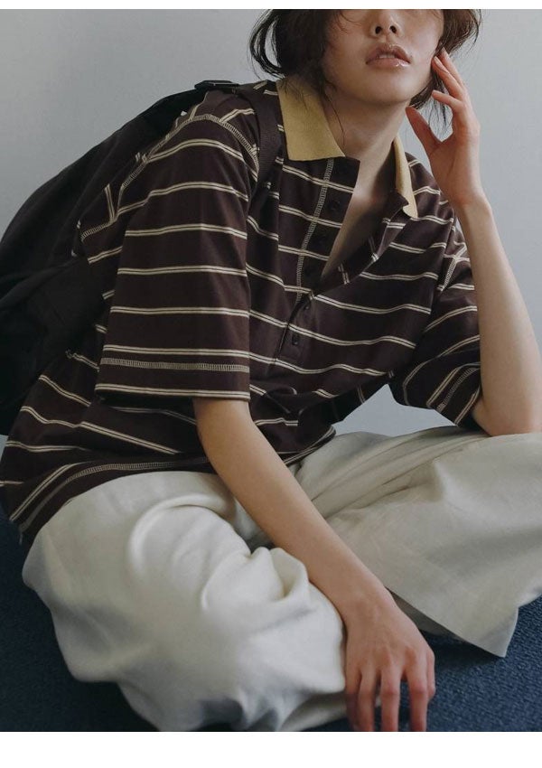 即納】アンヌーク anuke 2026Prefall トップス Border Loose Polotops