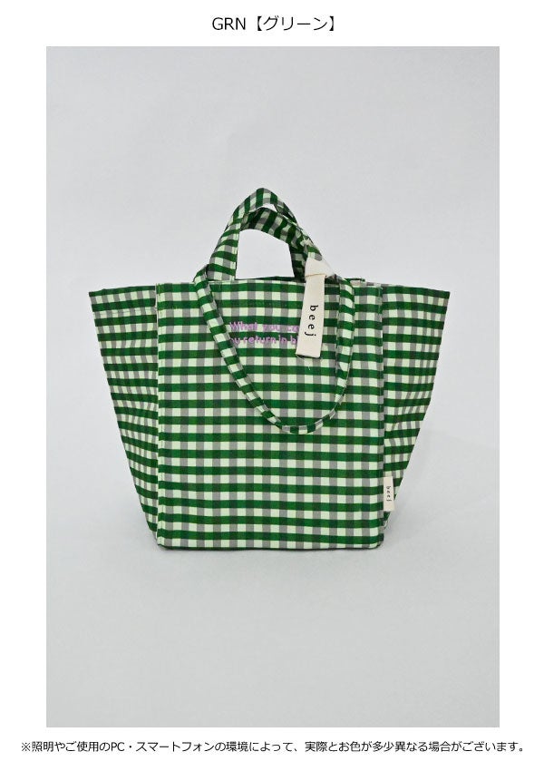 即納】beej ビージ バッグ Gingham check totebag ギンガムチェック