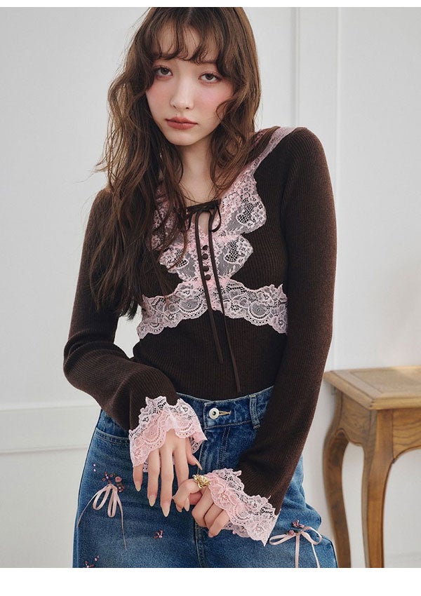 リリーブラウン LILY BROWN トップス 26秋冬 ストレッチレースニット